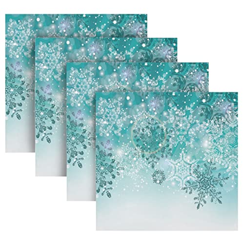 ALAZA Silver Winter Teal Turquoise Snowflakes Christmas Cloth Napkins Dinner Napkins Set of 6,Reusable Table Napkins Washable Polyester Fabric for Cocktail Party Holiday Wedding Home Decorative