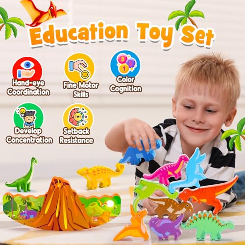 image for IPOURUP Dinosaur Toys for Kids 3-7 Kid Wooden Stacking Blocks Montesso