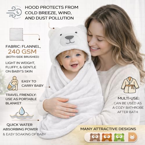 Image of First Kick New Born Baby Blanket Pack of Super Soft Bathrobe Wrapper Bath Towel for Boys, Girls, Babies (White Dog, Length 82 cm x Width 82 cm, 0-12 Months)