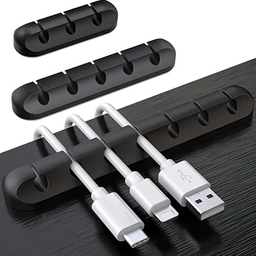 2pcs Heavy-Duty Cable Organizer Clips with Multiple Slots - Desk Cable Management System, Non-Slip Base, for Office, Home (5 Cable Slots)