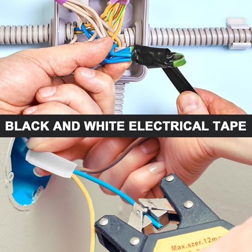 Image of Treela Black and White 66 ft 20 Rolls Electrical Tape 3 /4 Inch Waterproof Vinyl Electrical Insulating Tape Indoor Outdoor High Temperature Resistance Accessory for Wire and Cable
