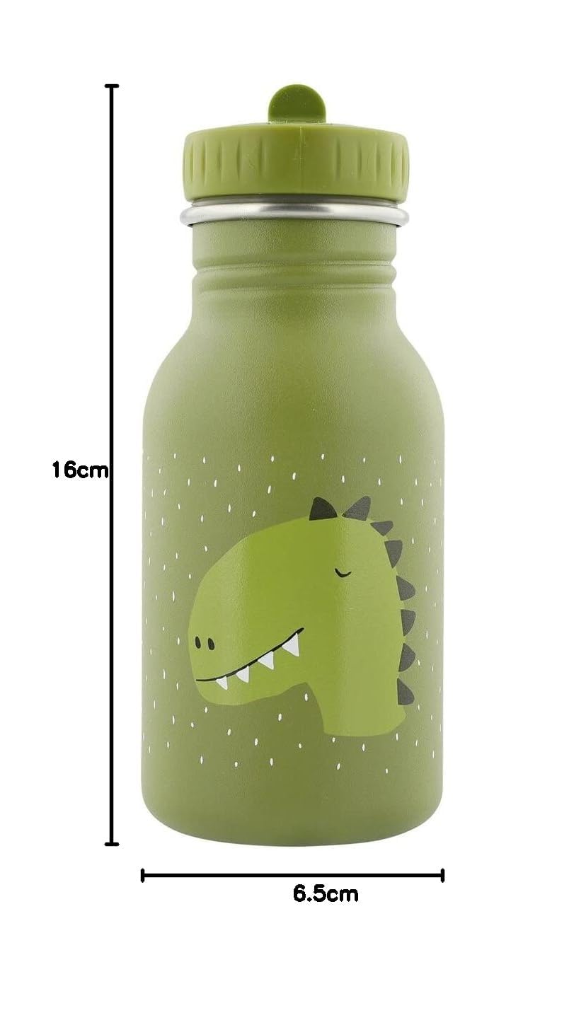 Trixie Baby Trinkflasche aus Edelstahl, Kinder-Trinkflasche, Auslaufsicher, mit Tragekordel, Schlanke Form für Kleine Hände, Bruchsicher, ab 3 Jahren (Mr. Dino, 350ml)