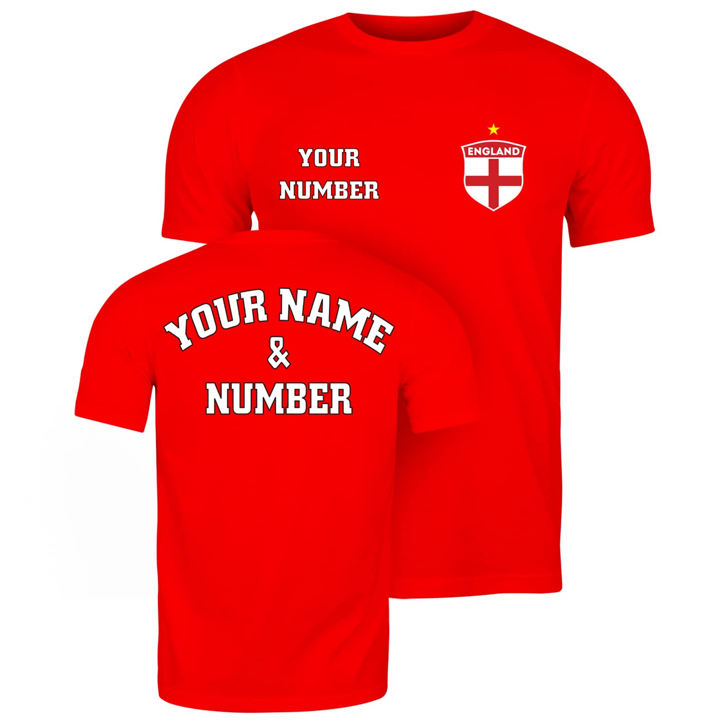 lepni.me Mens Personalised T-Shirt England Football Jersey with Your Name and Number | English Flag Badge | Football Championship (XL Red Multi Color)