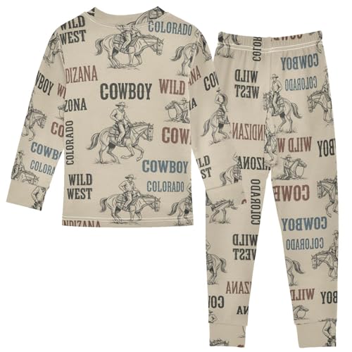 Pajama Sets Long Sleeve Cowboy Wild West Pattern Soft Comfy Sleepwear 2 Piece PJS 3-8T3
