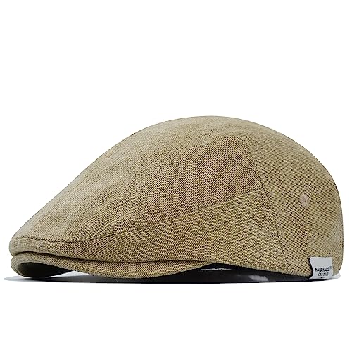 Croogo Newsboy Hats for Men Cabbie Cap Newsie Cap Flat Cap Lightweight Golf Ivy Cap Hooligan Driver Hunting Hats,Khaki-HBL1