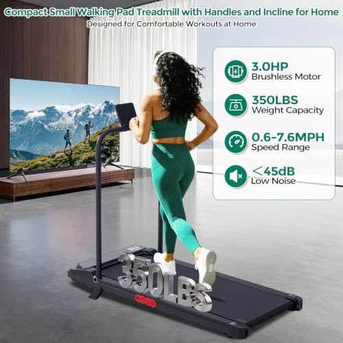 Image of Treadmills with Handle Bar, Walking Pad with Incline for Home Small, Portable Treadmills for Home Exercising, Electric Mini Walking Pad Treadmills with Handles, 3.5HP, 0.6-10MPH, 400LBS