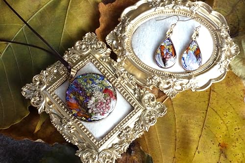 Nature's Multi Colour Dry Pressed Real Flower Round Handmade Pendant Necklace3