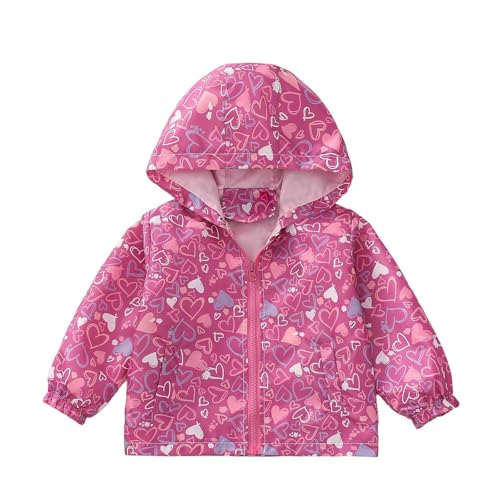 Chaqueta con capucha estampada para niñas, abrigo de manga larga, cortavientos, ropa cálida para niños de 1 a 5 años, uso diario casual, con bolsillos y cierre de cremallera, hot pink, 18-24 meses