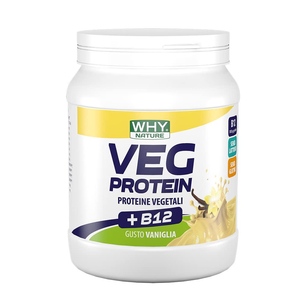 WHY NATURE VEG PROTEIN - Proteine in Polvere Vegetali con Vitamina B12 - Senza Glutine - Gusto Vaniglia - 450 gr