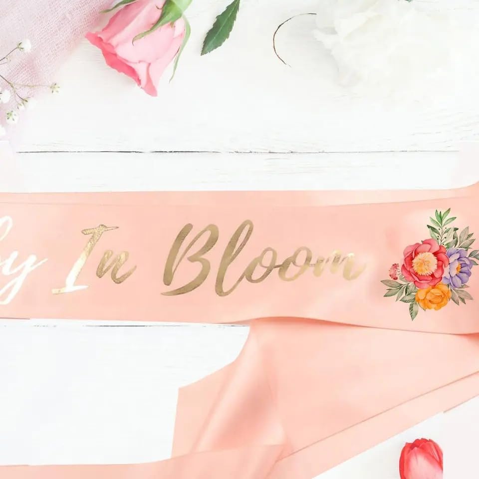 Miniatura 4 de HAPPYLAND Baby in Bloom - Faja de melocotón y ramillete de muñeca  Decoración floral de baby shower para mamá  Elegante accesorio de maternidad con