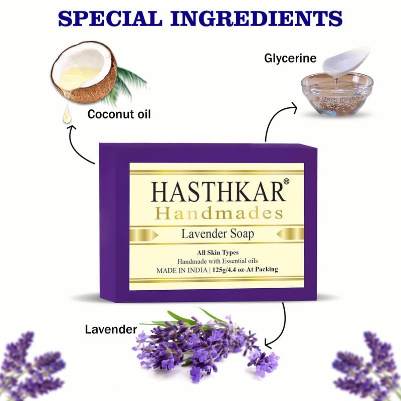 Image of byPureNaturals Hasthkar Handmades Glycerine Lavender Soap Bathing Bar for Men & Women 125 gm (Pack Of 4)