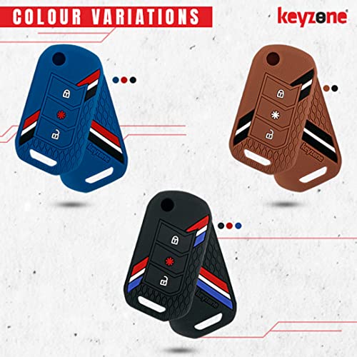Image of keyzone Striped Silicone Car Key Cover Compatible For Mahindra Thar Roxx, Xuv3Xo, Scorpio-N, Xuv700, Thar,Xuv400, Xuv300, Bolero NEO, Marazzo, 3 Button Flip(Brown)