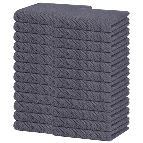Image of Homaxy 100% Cotton Waffle Weave Kitchen Dish Towels, Ultra Soft Absorbent Quick Drying Cleaning Towel, 13 x 28 Inches, 24-Pack, Dark Grey
