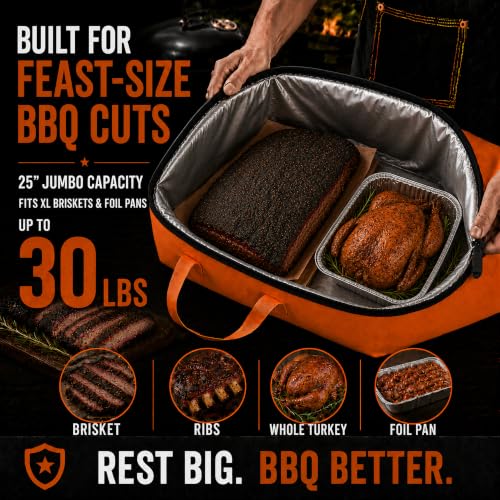 Image of BBQ Blanket for Resting Meat - 25 inch Insulated Meat Resting Bag | Odor-free leakproof TPU core; 5-layer insulation helps retain heat & moisture; wide-mouth design; reinforced handles & zipper
