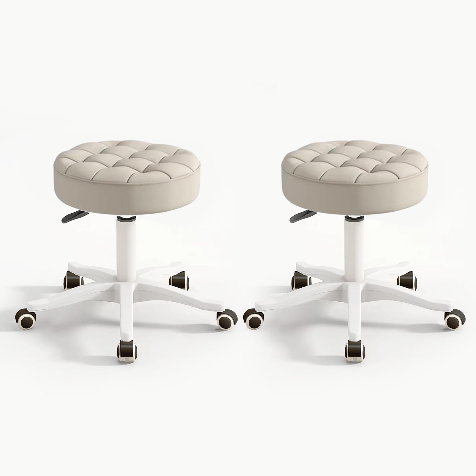 HDHNBA Small Chair Round Rolling Stool with Wheels PU Leather Height Adjustable Swivel Drafting Work SPA Salon Stools Home Office Chair,2 Pack