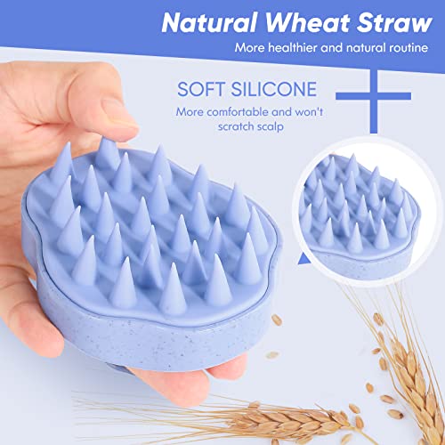 Scalp-Massager-Shampoo-Brush-Hair-Scalp-Scrubber-Head-Massager-with-Soft-Silicone-Bristles-for-Women-Men-Kids-Pets-Shower-and-Hair-GrowthBlue-Includes-5-Pcs-Hair-Ties