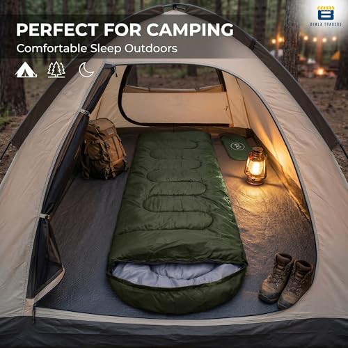 Image of Sleeping Bag for Camping & Travel | Regular Size Lightweight Sleeping Bag (1kg) | Comfortable, Easy to Carry & Store. Pack of 1 (Green)