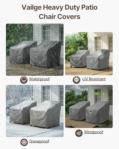 Image of Vailge Patio Chair Covers, Lounge Deep Seat Cover, Heavy Duty and Waterproof Outdoor Lawn Patio Furniture Covers (Grey, 4 Pack-Medium)