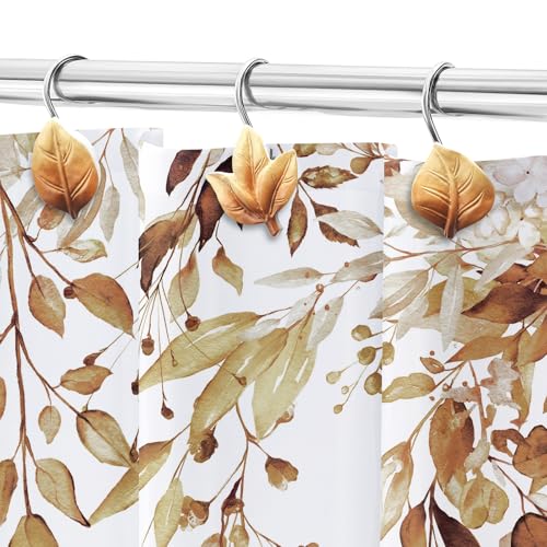 Ganchos de cortina de ducha Gibelle de metal inoxidable con diseño de hojas marrones, 12 unidades 6