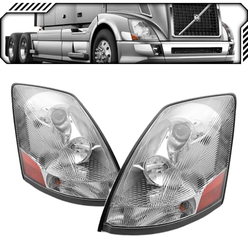 EPIC LIGHTING AMXOE Replacement Chrome Bezel Headlights Assembly Compatible with Volvo Semi Truck Heavy Duty 2004-2018 VNL 04-18 VNM 04-15 VN [ 82329127 VO2503156 82329124 VO2502156 ] Pair