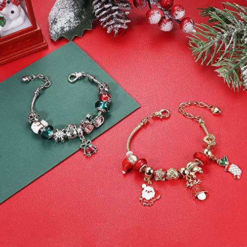 Sanfenly Christmas Bracelet For Women Santa Claus Jingle Bell Stocking Bow Dangle Bracelet Xmas Tree Snowflake Reindeer Red Green Beaded Charm Snake Chain Bracelet Christmas Holiday Jewelry Gift #TOP5