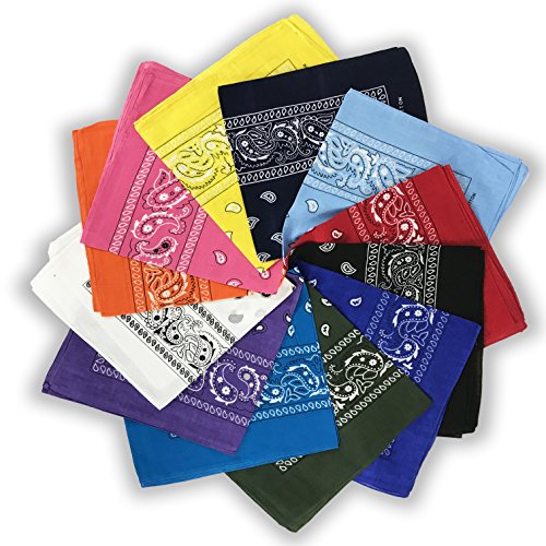 allgala 12-PC 100% Cotton Bandannas, 12 Color Assorted