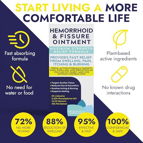Image of Hemorrhoid Cream Hemorrhoid Treatment | Fast Acting Fissure Ointment with 5% Lidocaine | Maximum Strength Relief from Pain, Swelling, Itching & Burning | Soothes Healing | 2 Tubes + 6 Applicators