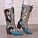 HINDOLA Cowboy Boots for Women Chunky Heels Lace Up Western Cowgirl Retro Boot Classic Fashionable Embroidered Mid-Calf Boots