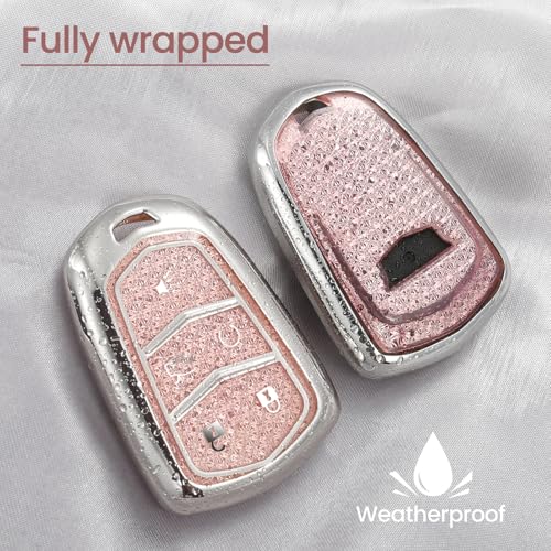 Image of Car Key Fob Cover for Cadillac XT6, Rhinestone Wristlet Case, Pink
