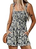 Dokotoo Womens Rompers for Summer Short Overalls Gray Jumpsuits for Women Casual Loose Fit Wide Leg One Piece Sleeveless Jumpsuit Printed Short Pant Rompers Vacation Clothes with Pockets M