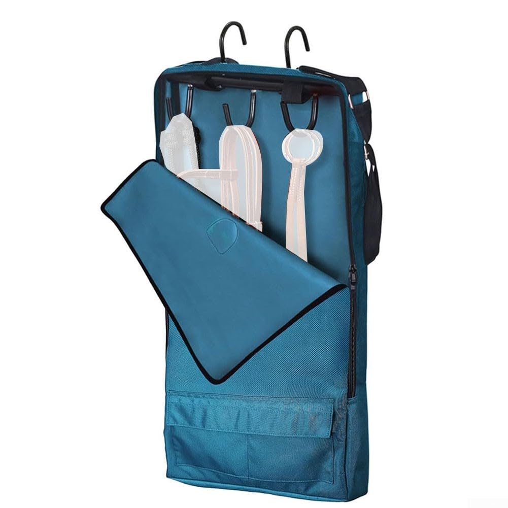 Portable Bridle Halter Bag Featuring 3 Hook Rack for Organized Tack Storage and Transport (Dark Teal)