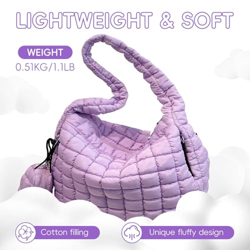 Image of Puffer Tote Bag for Women, Large Quilted Puffer Bag with Pouch, Puffy Quilted Hobo Bag, Puff Crossbody Purse