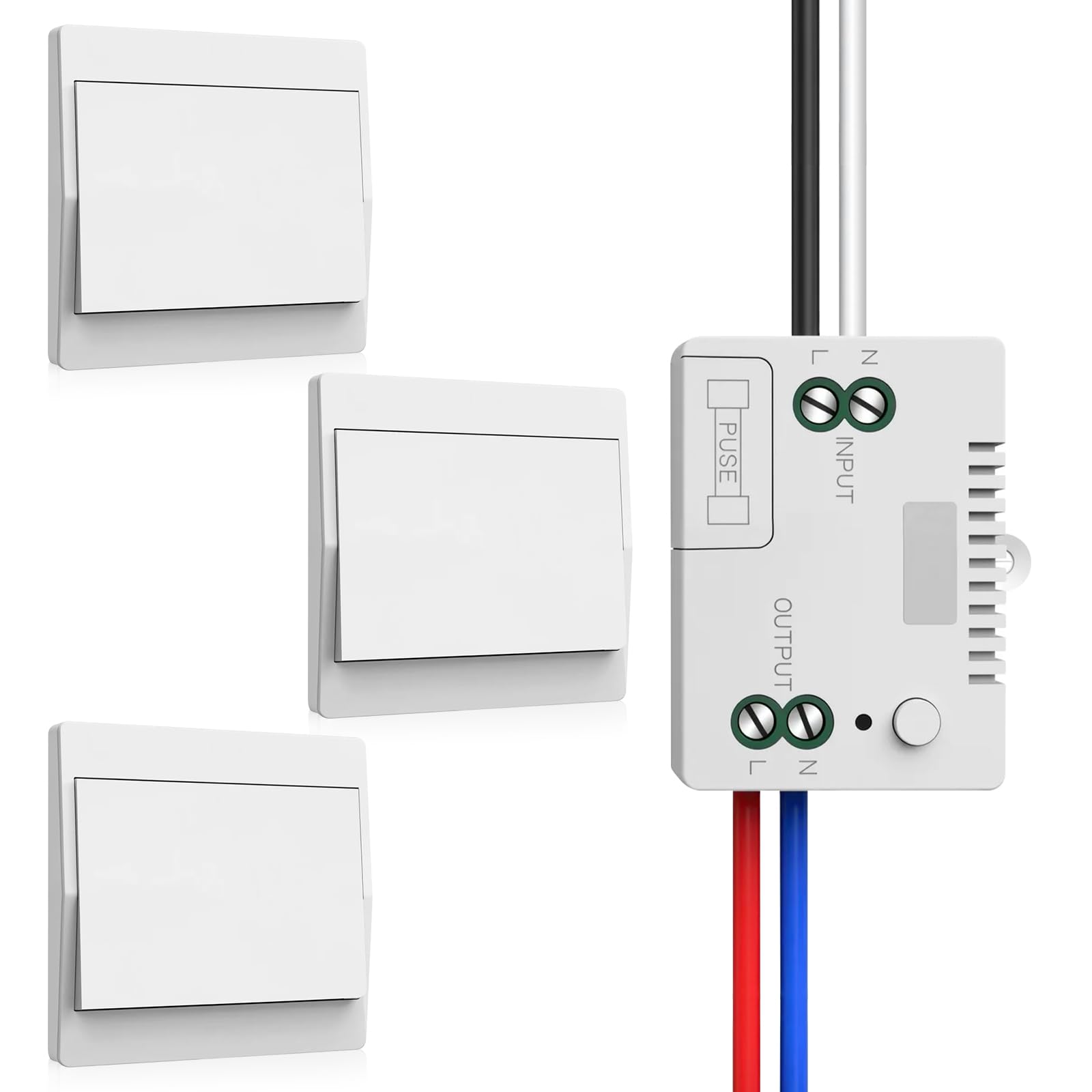 Juego de interruptores de luz inalámbricos de 230 V, interruptor inalámbrico sin batería, resistente al agua (1 receptor+3 paneles de conmutación)