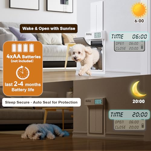 Automatische Hundetür für Wand – Mittlere elektronische Smart Pet Tür mit LCD-Display, 3 Klappensystem & Timer/Manuelle Modi, Anti-Pinch, Heavy Duty für mittelgroße Hunde bis zu 18 kg (M)
