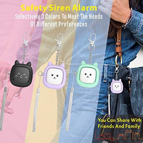 Safe Sound Personal Alarm,3 Pack130 dB Loud Siren Song Emergency Self-Defense Security Alarm Keychain with LED Light, Personal Sound Safety Siren for Women, Men, Children, Elderly (Black/Purple/Green)