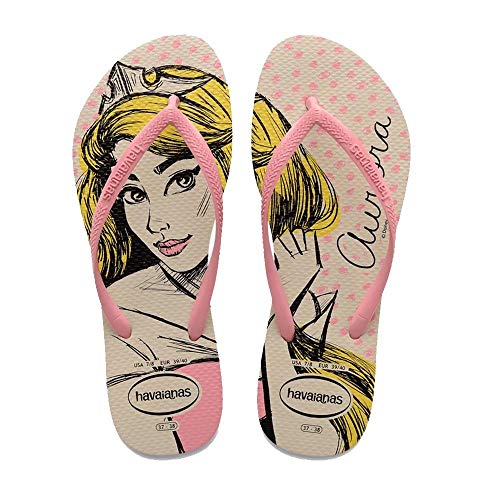 Chinelo Slim Princesas, Havaianas, Feminino, Bege Palha/Rosa, 37/38