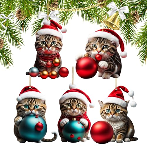 Ellxen 5 Stück Katze Weihnachtsbaum Anhänger,2D Acryl Katze...