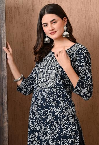 Image of Amazon Brand - Tavasya Women Cotton Anarkali Kurta Pant Dupatta Set | Printed Ethnic Suit Set | Flared Anarkali Kurta with Pant & Dupatta | Festive & Casual Wear