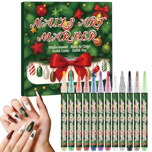 Rotulador de uñas – Delineador de diseño navideño impermeable para pintura de uñas, juego de lápices de pintura para uñas, para niñas, mujeres y principiantes, lienzo y uñas, manualidades, salón