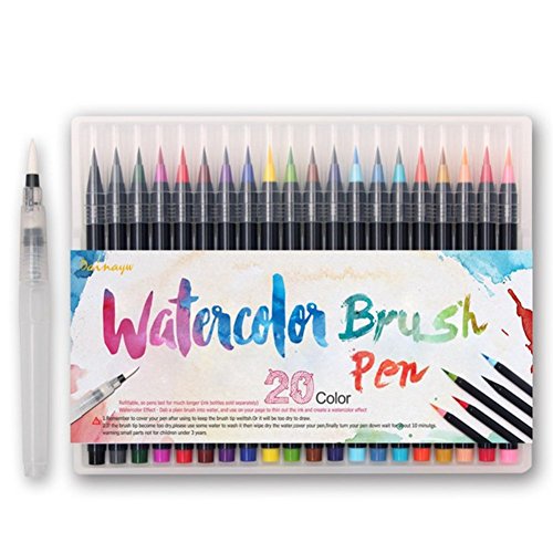 Watercolor Brush Pens Professional Set 20 Colors Markers for Adult and Kids Coloring Books, Drawing, Calligraphy, Writing and More | Ultra Bright Pigment, Non-Toxic, Acid-Free