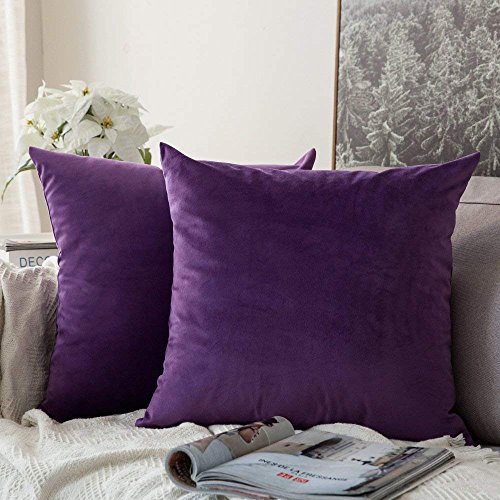Image of Khooti Velvet Cushion Cover Pack of 1-18 inch x 18 inch / 46 x 46 cm - Purple - Soft Pillow Covers Cushion Case for Sofa Bedroom Livingroom Chair Car, Cushion Cover