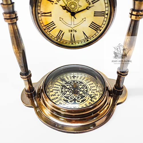 Asian Arts Global Nautical Clock Ship Table Clock Brass Desk Clock Maritime Brass Compass Antique Victoria London Desktop Clock #TOP2