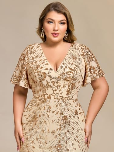 Image of Ever-Pretty Plus Women's Sequin Maxi Plus Size Formal Mother of Bride Dress