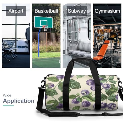 Hand Drawn Blueberries Gym Bag Small Travel Duffle Bag with Compartment Carry On Weekender Bag for Women Men3