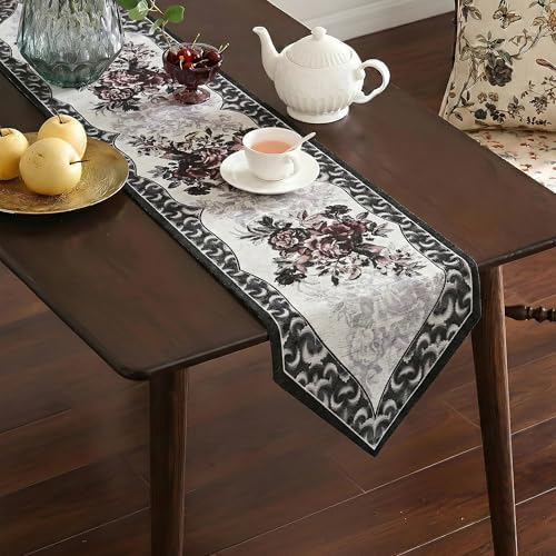 Image of Kuber Industries 72x13 Inch Large Cotton Table Runner for Party and Wedding | Washable Centre and Dining Table Runner | Dazzle 102 Number Design - Grey