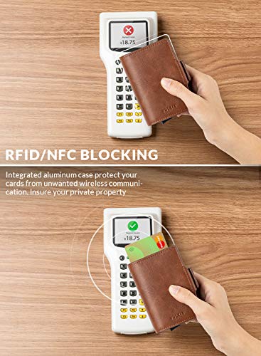 Image of VULKIT Credit Card Holder RFID Blocking Leather Automatic Pop Up Wallet Magnetic Wallet Double Card Case for Men and Women
