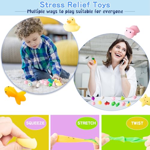 SINZUX 32Pcs Mochi Squishy Toys, Kawaii Animals Dinosaur Fruits Mini Squeeze Toys Pack, Soft Squishies Stress Relief Sensory Fidget Toys Party Bags Fillers for Kids Birthday Party Favors Gifts - Image 4