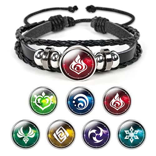 Aucuu Pulsera de Impacto Unisex,Genshin Impact Elemento de Juego Badge Impresión Pulsera de Gemas del Tiempo, (1 Pulsera + 7 piezas de abalorios de repuesto)