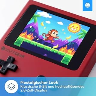 Silvergear® Analogue Pocket Konsole Retro | mit 240 Klassichen Spielen l Handheld Spielekonsole l Mini Game Konsole l Tragbare Retro Videospielekonsole | 12,5x8x2,3 cm | Rot