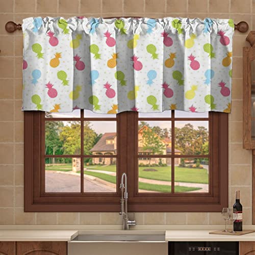 Fanjanmey Hawaii Fruits Tropical Theme Valances Curtains,Pineapple Pattern For Living Room Valance For Windows Rod Pocket Curtain Valance,Green Pink,52 X 18 Inch #TOP1